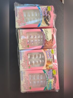 California Girl Press-On Nails Set - Pink & White Designs (8Packs) Bundle